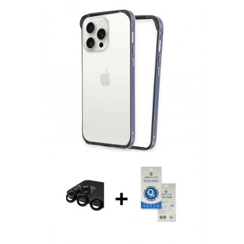MARSİLYAN™- iPhone 15 Pro Kılıf Pusula Asil Koleksiyonu - Şeffaf Royal Nano Ekran Koruyucu + Raze Metal Kamera Lens - SH