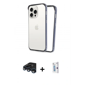 MARSİLYAN™- iPhone 15 Pro Kılıf Pusula Asil Koleksiyonu - Siyah Bilvis 0.18mm Plus Cam Ekran Koruyucu + Raze Metal Kamera Lens - LT