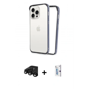 MARSİLYAN™- iPhone 15 Pro Kılıf Pusula Asil Koleksiyonu - Siyah Bilvis 0.18mm Plus Cam Ekran Koruyucu + Raze Metal Kamera Lens - SH