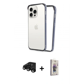 MARSİLYAN™- iPhone 15 Pro Kılıf Pusula Asil Koleksiyonu - Siyah Bilvis 3D Cam Ekran Koruyucu + Raze Metal Kamera Lens - SH