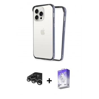 MARSİLYAN™- iPhone 15 Pro Kılıf Pusula Asil Koleksiyonu - Siyah Bilvis 5in1 3D Magic Cam Ekran Koruyucu + Raze Metal Kamera Lens - GS
