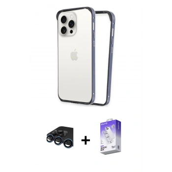 MARSİLYAN™- iPhone 15 Pro Kılıf Pusula Asil Koleksiyonu - Siyah Bilvis 5in1 3D Magic Cam Ekran Koruyucu + Raze Metal Kamera Lens - LT