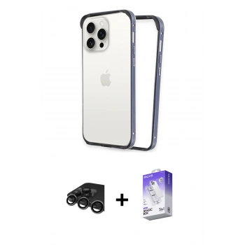 MARSİLYAN™- iPhone 15 Pro Kılıf Pusula Asil Koleksiyonu - Siyah Bilvis 5in1 3D Magic Cam Ekran Koruyucu + Raze Metal Kamera Lens - TMGI