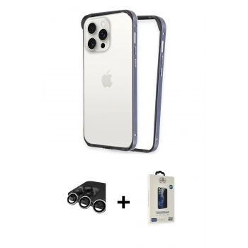 MARSİLYAN™- iPhone 15 Pro Kılıf Pusula Asil Koleksiyonu - Siyah Bilvis Hayalet Cam Ekran Koruyucu + Raze Metal Kamera Lens - GS