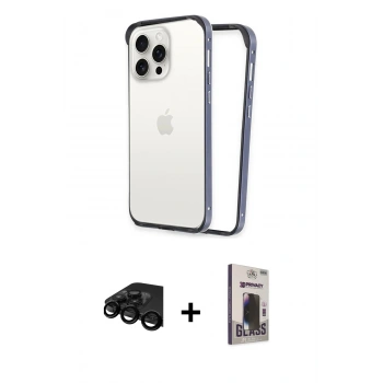MARSİLYAN™- iPhone 15 Pro Kılıf Pusula Asil Koleksiyonu - Siyah Bilvis Hayalet Cam Ekran Koruyucu + Raze Metal Kamera Lens - SH