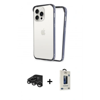 MARSİLYAN™- iPhone 15 Pro Kılıf Pusula Asil Koleksiyonu - Siyah Bilvis Hayalet Cam Ekran Koruyucu + Raze Metal Kamera Lens - TMGI