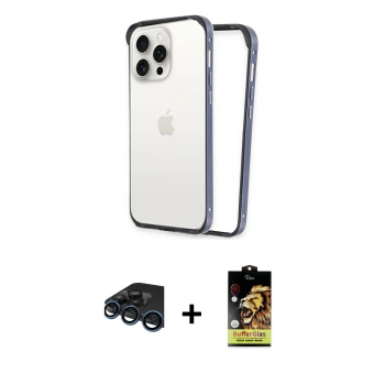 MARSİLYAN™- iPhone 15 Pro Kılıf Pusula Asil Koleksiyonu - Siyah Buffer Cam Ekran Koruyucu + Raze Metal Kamera Lens - LT