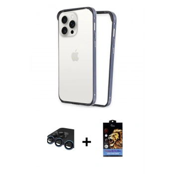 MARSİLYAN™- iPhone 15 Pro Kılıf Pusula Asil Koleksiyonu - Siyah Buffer Hayalet Cam Ekran Koruyucu + Raze Metal Kamera Lens - LT