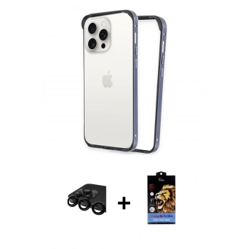 MARSİLYAN™- iPhone 15 Pro Kılıf Pusula Asil Koleksiyonu - Siyah Buffer Hayalet Cam Ekran Koruyucu + Raze Metal Kamera Lens - SH