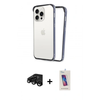 MARSİLYAN™- iPhone 15 Pro Kılıf Pusula Asil Koleksiyonu - Siyah Joko 5D Cam + Raze Metal Kamera Lens - SH
