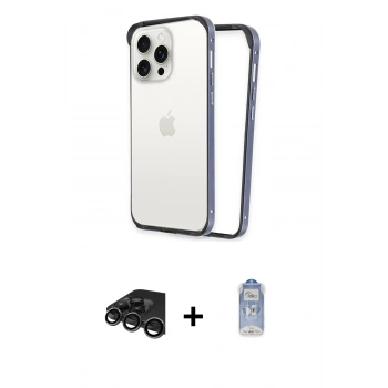 MARSİLYAN™- iPhone 15 Pro Kılıf Pusula Asil Koleksiyonu - Siyah Joko Magic 5D Cam + Raze Metal Kamera Lens - TMGI