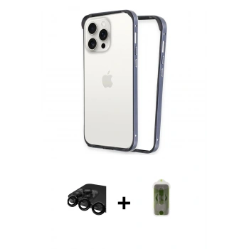 MARSİLYAN™- iPhone 15 Pro Kılıf Pusula Asil Koleksiyonu - Siyah Joko Magic 5D Hayalet Cam + Raze Metal Kamera Lens - SH