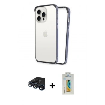 MARSİLYAN™- iPhone 15 Pro Kılıf Pusula Asil Koleksiyonu - Siyah Polymer Nano Ekran Koruyucu + Raze Metal Kamera Lens - LT