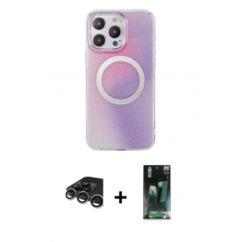 MARSİLYAN™- iPhone 15 Pro Kılıf Pusula Form - Şeffaf 360 Full Body Arka Koruyucu + Raze Metal Kamera Lens - GS