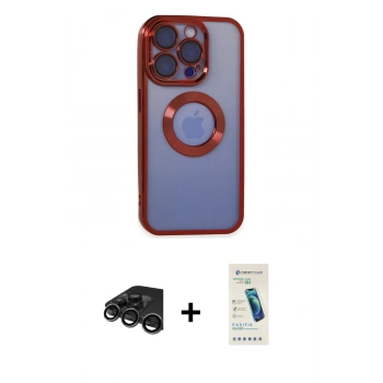 MARSİLYAN™- iPhone 15 Pro Kılıf Pusula Form - Şeffaf Pasifik Cam Ekran Koruyucu + Raze Metal Kamera Lens - TMGI