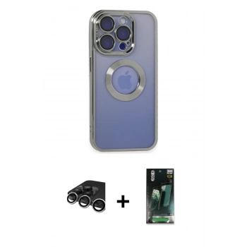 MARSİLYAN™- iPhone 15 Pro Kılıf Pusula Form - Siyah 360 Mat Full Body Arka Koruyucu + Raze Metal Kamera Lens - GS