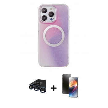 MARSİLYAN™- iPhone 15 Pro Kılıf Pusula Form - Siyah 3D Antistatik Mat Seramik Nano Ekran Koruyucu + Raze Metal Kamera Lens - LT
