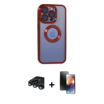 MARSİLYAN™- iPhone 15 Pro Kılıf Pusula Form - Siyah 3D Antistatik Mat Seramik Nano Ekran Koruyucu + Raze Metal Kamera Lens - LT