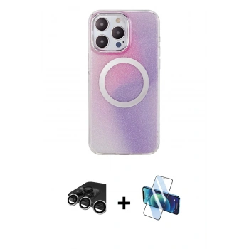 MARSİLYAN™- iPhone 15 Pro Kılıf Pusula Form - Siyah 3D Antistatik Seramik Nano Ekran Koruyucu + Raze Metal Kamera Lens - GS