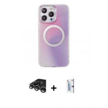 MARSİLYAN™- iPhone 15 Pro Kılıf Pusula Form - Siyah Bilvis 0.18mm Plus Cam Ekran Koruyucu + Raze Metal Kamera Lens - GS