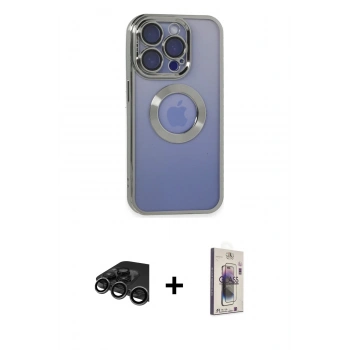 MARSİLYAN™- iPhone 15 Pro Kılıf Pusula Form - Siyah Bilvis 3D Cam Ekran Koruyucu + Raze Metal Kamera Lens - TMGI