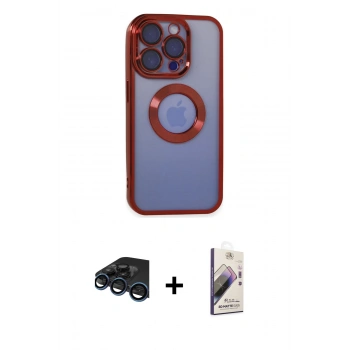 MARSİLYAN™- iPhone 15 Pro Kılıf Pusula Form - Siyah Bilvis 3D Mat Cam Ekran Koruyucu + Raze Metal Kamera Lens - LT