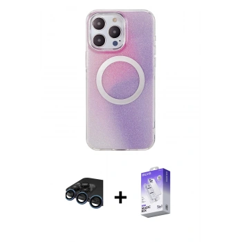 MARSİLYAN™- iPhone 15 Pro Kılıf Pusula Form - Siyah Bilvis 5in1 3D Magic Cam Ekran Koruyucu + Raze Metal Kamera Lens - LT