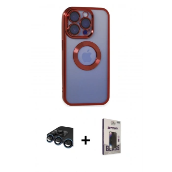 MARSİLYAN™- iPhone 15 Pro Kılıf Pusula Form - Siyah Bilvis Hayalet Cam Ekran Koruyucu + Raze Metal Kamera Lens - LT