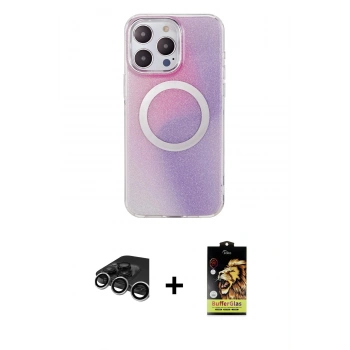 MARSİLYAN™- iPhone 15 Pro Kılıf Pusula Form - Siyah Buffer Cam Ekran Koruyucu + Raze Metal Kamera Lens - GS