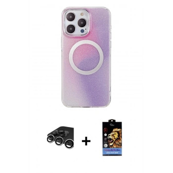 MARSİLYAN™- iPhone 15 Pro Kılıf Pusula Form - Siyah Buffer Hayalet Cam Ekran Koruyucu + Raze Metal Kamera Lens - GS