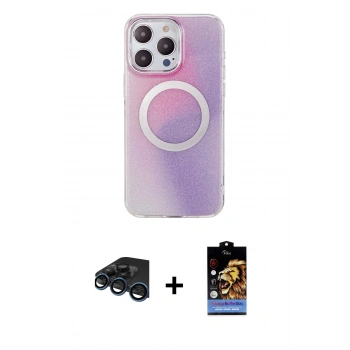 MARSİLYAN™- iPhone 15 Pro Kılıf Pusula Form - Siyah Buffer Hayalet Cam Ekran Koruyucu + Raze Metal Kamera Lens - LT
