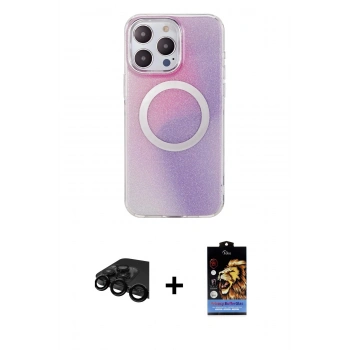 MARSİLYAN™- iPhone 15 Pro Kılıf Pusula Form - Siyah Buffer Hayalet Cam Ekran Koruyucu + Raze Metal Kamera Lens - SH