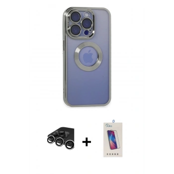 MARSİLYAN™- iPhone 15 Pro Kılıf Pusula Form - Siyah Joko 5D Cam + Raze Metal Kamera Lens - GS