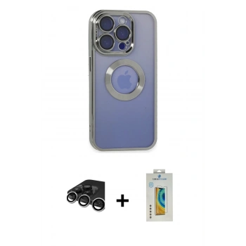 MARSİLYAN™- iPhone 15 Pro Kılıf Pusula Form - Siyah Polymer Nano Ekran Koruyucu + Raze Metal Kamera Lens - GS