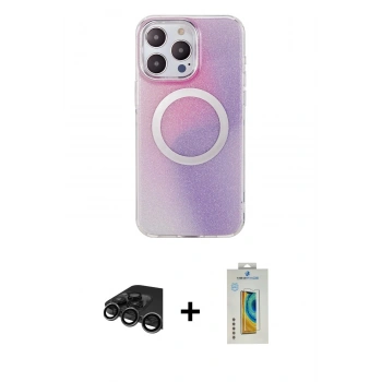 MARSİLYAN™- iPhone 15 Pro Kılıf Pusula Form - Siyah Polymer Nano Ekran Koruyucu + Raze Metal Kamera Lens - TMGI