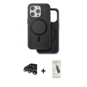 MARSİLYAN™- iPhone 15 Pro Kılıf Pusula Işık Koleksiyonu - Şeffaf Pasifik Cam Ekran Koruyucu + Raze Metal Kamera Lens - GS