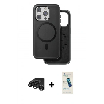 MARSİLYAN™- iPhone 15 Pro Kılıf Pusula Işık Koleksiyonu - Şeffaf Pasifik Cam Ekran Koruyucu + Raze Metal Kamera Lens - TMGI