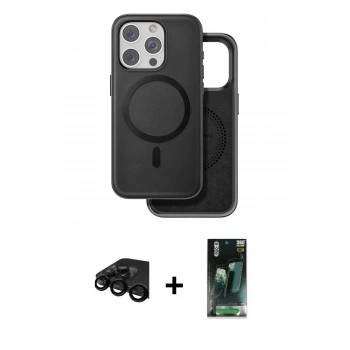 MARSİLYAN™- iPhone 15 Pro Kılıf Pusula Işık Koleksiyonu - Siyah 360 Mat Full Body Arka Koruyucu + Raze Metal Kamera Lens - SH