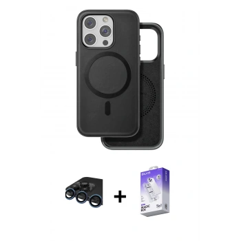 MARSİLYAN™- iPhone 15 Pro Kılıf Pusula Işık Koleksiyonu - Siyah Bilvis 5in1 3D Magic Cam Ekran Koruyucu + Raze Metal Kamera Lens - LT