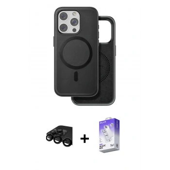 MARSİLYAN™- iPhone 15 Pro Kılıf Pusula Işık Koleksiyonu - Siyah Bilvis 5in1 3D Magic Cam Ekran Koruyucu + Raze Metal Kamera Lens - SH
