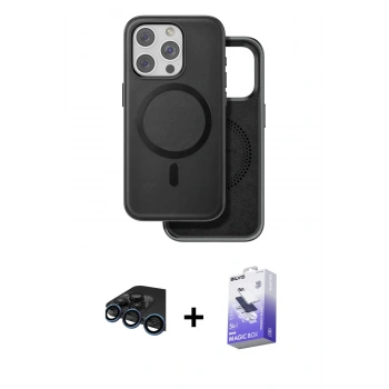 MARSİLYAN™- iPhone 15 Pro Kılıf Pusula Işık Koleksiyonu - Siyah Bilvis 5in1 5D Magic Hayalet Cam Ekran Koruyucu + Raze Metal Kamera Lens - LT