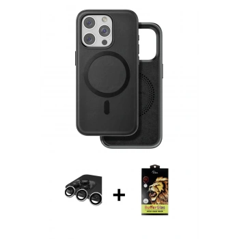 MARSİLYAN™- iPhone 15 Pro Kılıf Pusula Işık Koleksiyonu - Siyah Buffer Cam Ekran Koruyucu + Raze Metal Kamera Lens - GS