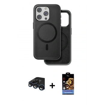 MARSİLYAN™- iPhone 15 Pro Kılıf Pusula Işık Koleksiyonu - Siyah Buffer Hayalet Cam Ekran Koruyucu + Raze Metal Kamera Lens - LT