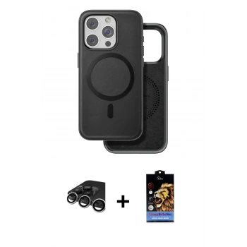 MARSİLYAN™- iPhone 15 Pro Kılıf Pusula Işık Koleksiyonu - Siyah Buffer Hayalet Cam Ekran Koruyucu + Raze Metal Kamera Lens - GS