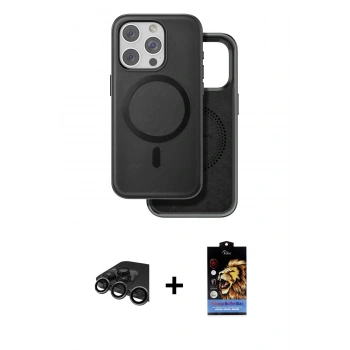 MARSİLYAN™- iPhone 15 Pro Kılıf Pusula Işık Koleksiyonu - Siyah Buffer Hayalet Cam Ekran Koruyucu + Raze Metal Kamera Lens - TMGI