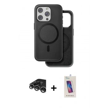 MARSİLYAN™- iPhone 15 Pro Kılıf Pusula Işık Koleksiyonu - Siyah Joko 5D Cam + Raze Metal Kamera Lens - GS