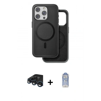 MARSİLYAN™- iPhone 15 Pro Kılıf Pusula Işık Koleksiyonu - Siyah Joko Magic 5D Cam + Raze Metal Kamera Lens - LT