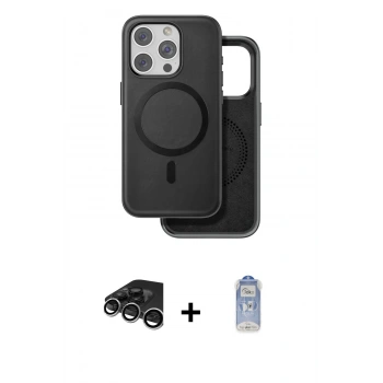 MARSİLYAN™- iPhone 15 Pro Kılıf Pusula Işık Koleksiyonu - Siyah Joko Magic 5D Cam + Raze Metal Kamera Lens - GS