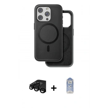 MARSİLYAN™- iPhone 15 Pro Kılıf Pusula Işık Koleksiyonu - Siyah Joko Magic 5D Cam + Raze Metal Kamera Lens - SH