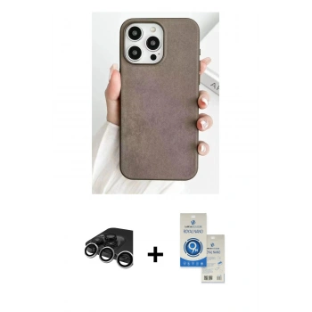 MARSİLYAN™- iPhone 15 Pro Kılıf Pusula Modern - Şeffaf Royal Nano Ekran Koruyucu + Raze Metal Kamera Lens - GS